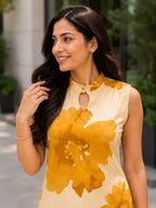 Myshka Women Printed Cotton Blend Sleeveless Kurta & Wide Leg Palazzo Kurta Set | Grocsy