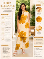 Myshka Women Printed Cotton Blend Sleeveless Kurta & Wide Leg Palazzo Kurta Set | Grocsy