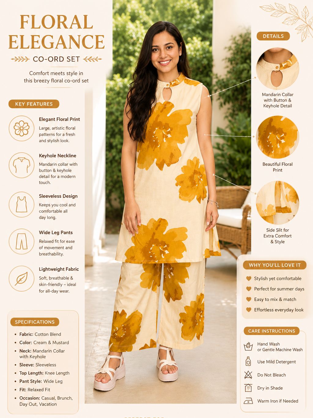 Myshka Women Printed Cotton Blend Sleeveless Kurta & Wide Leg Palazzo Kurta Set | Grocsy