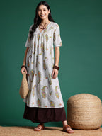 Sangria Floral Print Pleated Empire Kurta | Grocsy