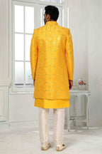 Raivat Ethnic Art Silk Embroidery Work 3 Pcs Indo Jacket Set In Yellow Colour | Grocsy