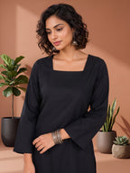 Myshka Women Black Long Bell Sleeves Cotton Blend Solid Kurti | Grocsy