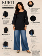 Myshka Women Black Long Bell Sleeves Cotton Blend Solid Kurti | Grocsy