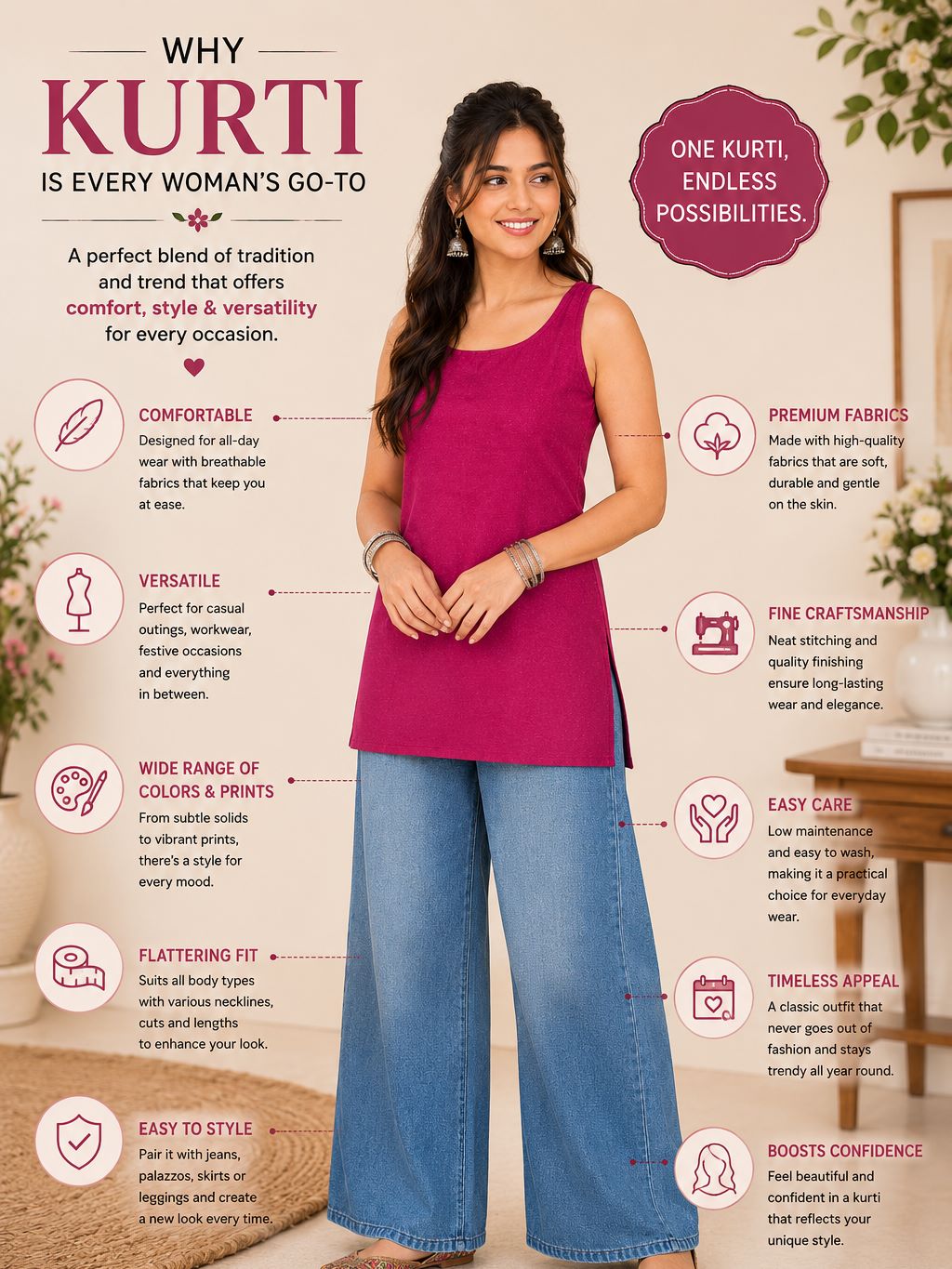 Myshka Women Wine Sleeveless Cotton Blend Solid Kurti | Grocsy