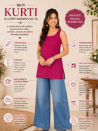Myshka Women Wine Sleeveless Cotton Blend Solid Kurti | Grocsy