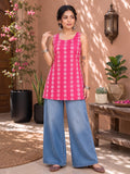 Myshka Women Pink Sleeveless Self Woven Desgin Cotton Blend Solid Kurti | Grocsy