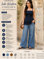 Myshka Women Navy Blue Shoulder Straps Self Woven Desgin Cotton Blend Solid Kurti | Grocsy