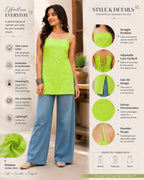 Myshka Women Green Shoulder Straps Self Woven Desgin Cotton Blend Solid Kurti | Grocsy
