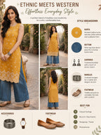 Myshka Women Mustard Sleeveless Cotton Blend Embroidered Kurti | Grocsy