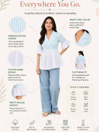 Myshka Women's Sea Green Gingham Cotton Wrap Style Peplum Top with Contrast Swiss Dot Hem | Grocsy