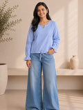 Myshka Women's Blue Checks Full Sleeves Cotton Drawstring Top | Grocsy