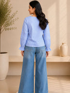 Myshka Women's Blue Checks Full Sleeves Cotton Drawstring Top | Grocsy