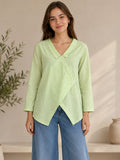 Myshka Women's Green Gingham Cotton Wrap Style Top with Sailor Collar | Grocsy