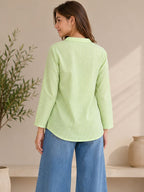 Myshka Women's Green Gingham Cotton Wrap Style Top with Sailor Collar | Grocsy