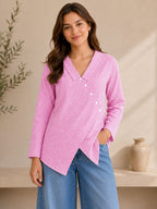 Myshka Women's Pink Gingham Cotton Wrap Style Top with Sailor Collar | Grocsy