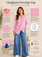 Myshka Women's Pink Gingham Cotton Wrap Style Top with Sailor Collar | Grocsy