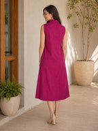 Myshka Women Mauve Linen Sleeveless Collared Neck Shirt Dress 2 Pocket | Grocsy