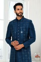 Raivat Ethnic Art Silk Embroidery Work 3 Pcs Indo Jacket Set In Teal Colour | Grocsy