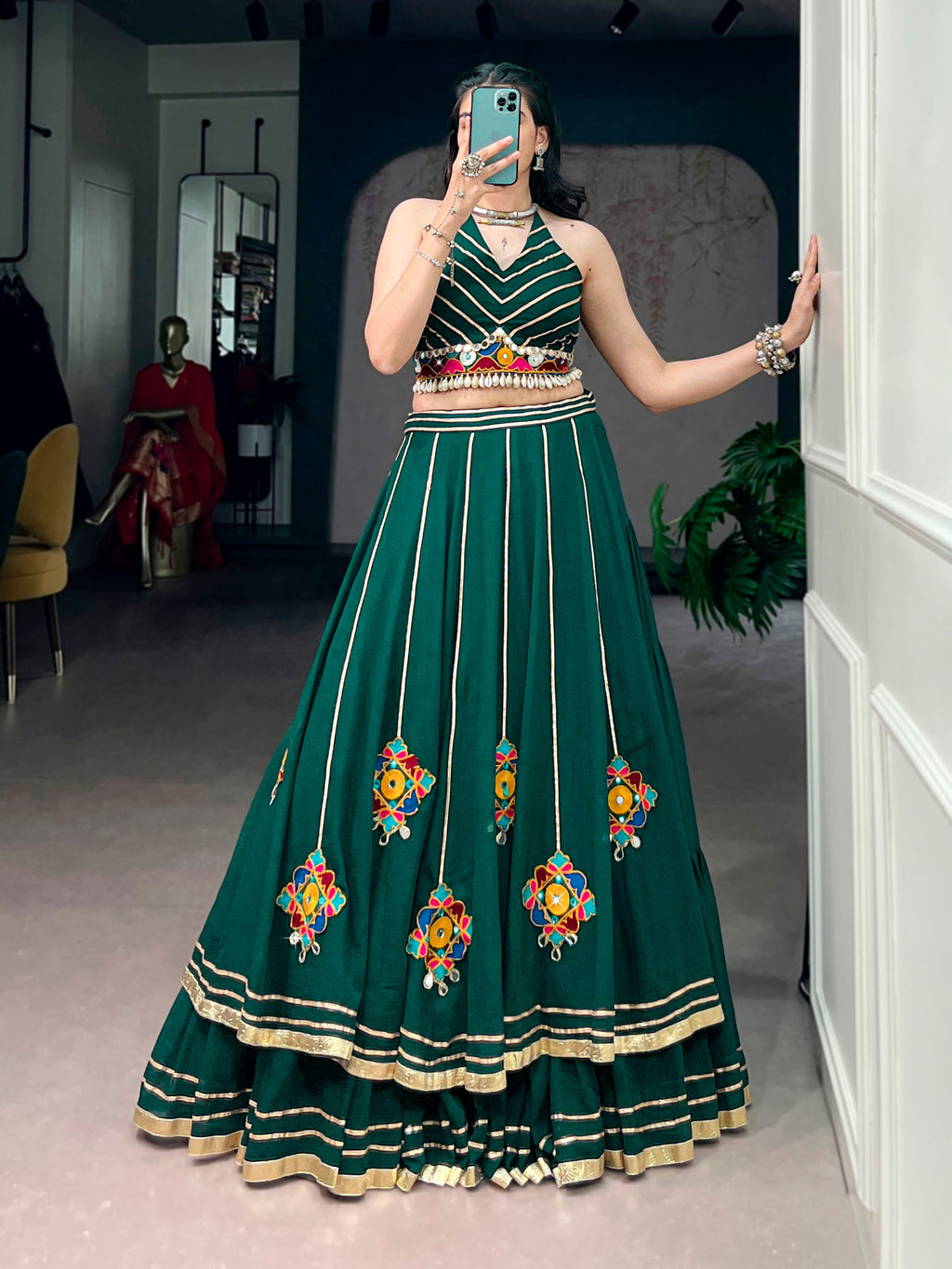 Lorenvalley Fashion Skyblue Lightweight Fabric With Gamthi Work Mirror Detailing Gota Patti Lace Lehenga Choli | Grocsy