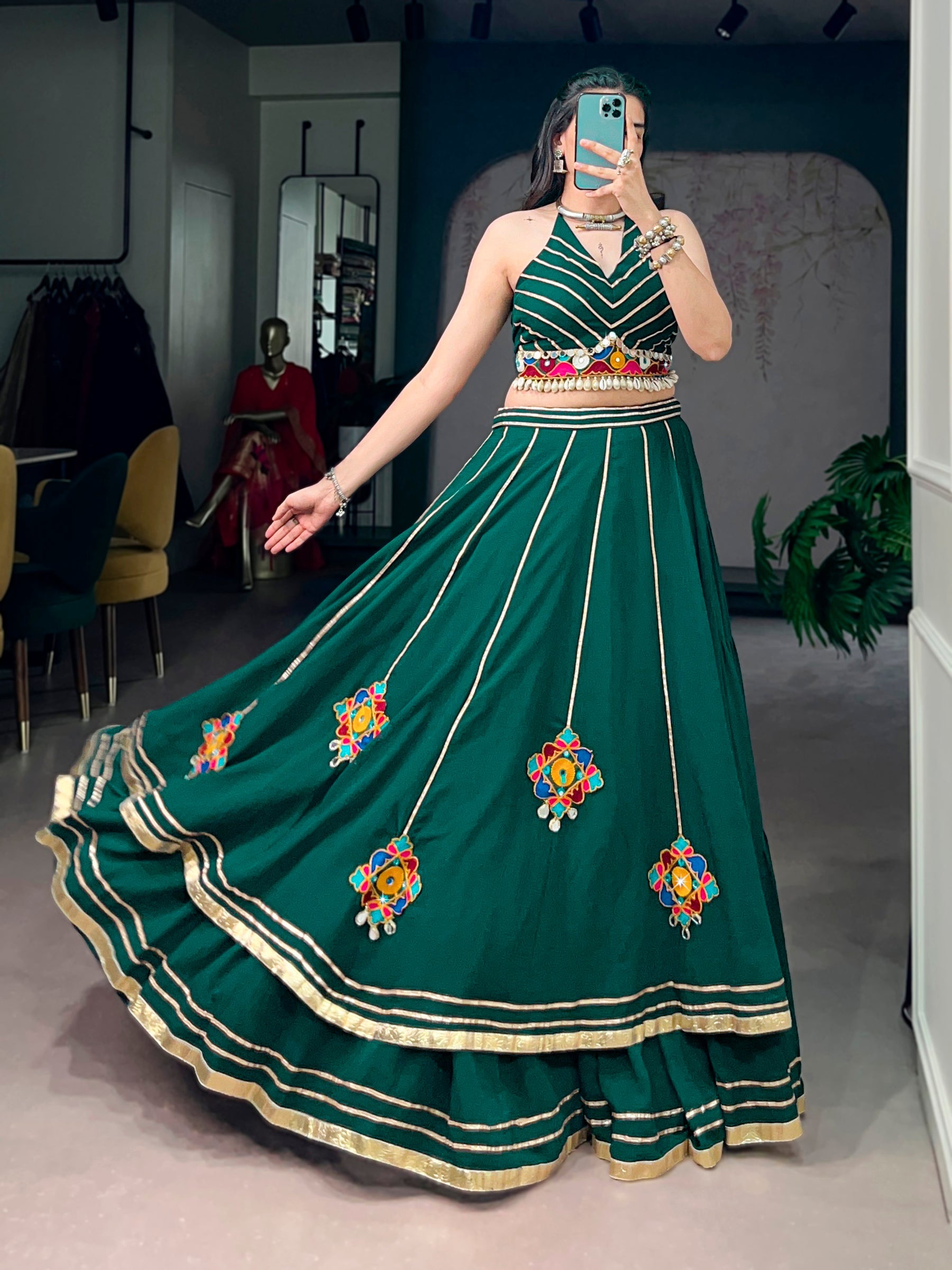 Lorenvalley Fashion Skyblue Lightweight Fabric With Gamthi Work Mirror Detailing Gota Patti Lace Lehenga Choli | Grocsy