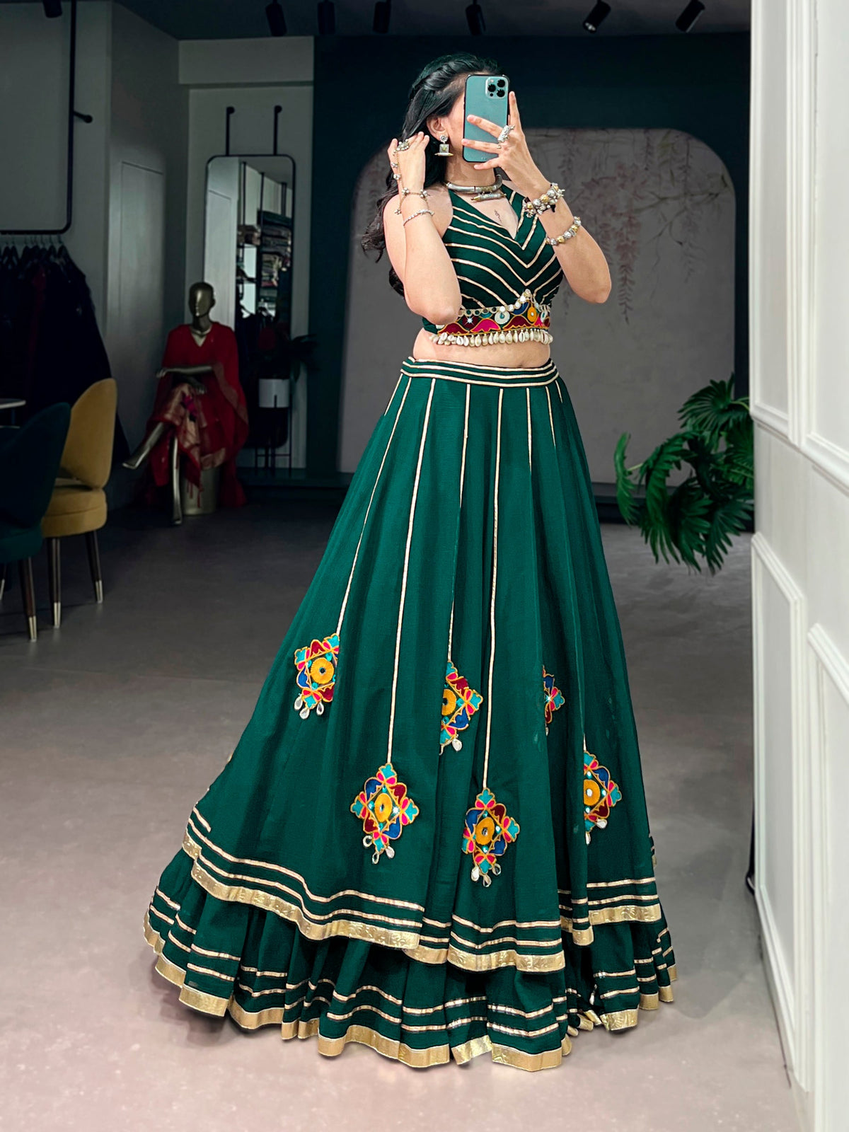 Lorenvalley Fashion Skyblue Lightweight Fabric With Gamthi Work Mirror Detailing Gota Patti Lace Lehenga Choli | Grocsy
