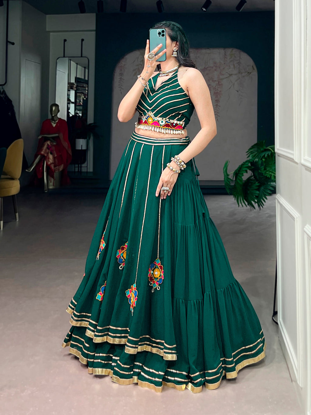 Lorenvalley Fashion Skyblue Lightweight Fabric With Gamthi Work Mirror Detailing Gota Patti Lace Lehenga Choli | Grocsy
