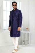 Raivat Ethnic Art Silk Embroidery Work 3 Pcs Indo Jacket Set In Blue Colour | Grocsy