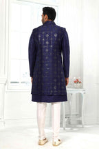 Raivat Ethnic Art Silk Embroidery Work 3 Pcs Indo Jacket Set In Blue Colour | Grocsy