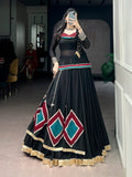 Lorenvalley Fashion Black Marble With Elegant Lace And Dangling Cowrie Bell Detailing Lehenga Choli With Tunic | Grocsy