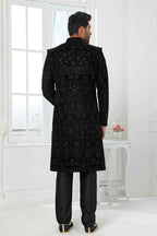Raivat Ethnic Art Silk Embroidery Work Sherwani In Black Colour | Grocsy