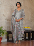 Vaasva Women's Charcoal Grey Silk Digital Printed Suit Set | Grocsy