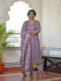Vaasva Women's Purple Grey Silk Digital Printed Suit Set | Grocsy