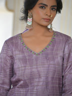 Vaasva Women's Purple Grey Silk Digital Printed Suit Set | Grocsy