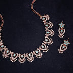 Tehzeeb Creations Sky Blue Colour Sparkle Stone Studded Necklace With Earrings | Grocsy