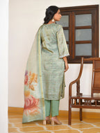 Vaasva Women's Pistachio Tissue Shimmer Digital Printed Suit Set | Grocsy