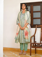 Vaasva Women's Pistachio Tissue Shimmer Digital Printed Suit Set | Grocsy