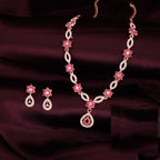 Tehzeeb Creations Elegant Rose Gold Polished American Diamond (Ad) Studded Necklace And Earring Set For Women | Grocsy