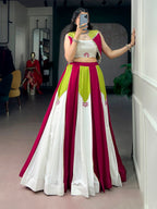 Lorenvalley Fashion Multicolor Pure Rayon With Contrast Panel Design With Gota Patti Lace Lehenga Choli | Grocsy