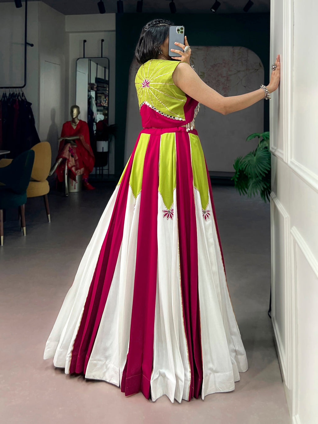 Lorenvalley Fashion Multicolor Pure Rayon With Contrast Panel Design With Gota Patti Lace Lehenga Choli | Grocsy