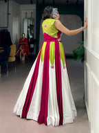 Lorenvalley Fashion Multicolor Pure Rayon With Contrast Panel Design With Gota Patti Lace Lehenga Choli | Grocsy