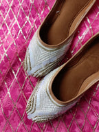 Desi Colour Women Indian Ethnic Footwear-White V Pearl | Grocsy