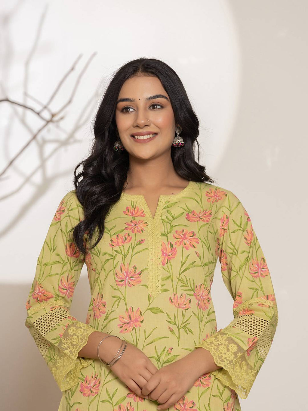 Yufta Green Cotton A-Line Kurta Set | Grocsy
