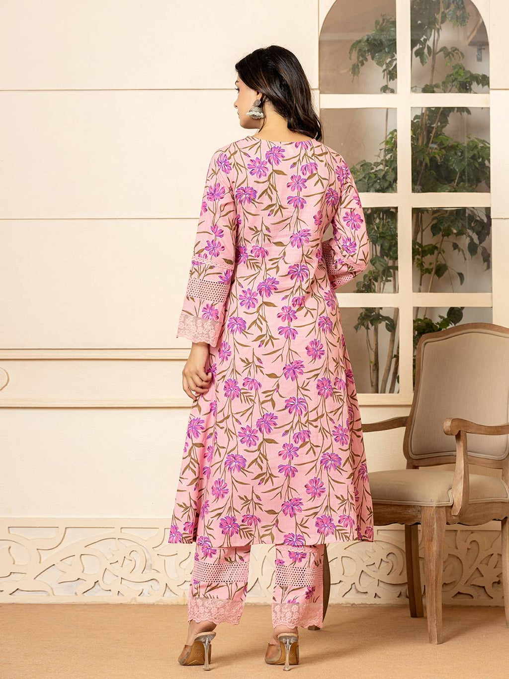 Yufta Pink Cotton Straight Pakistani Style Kurta Set | Grocsy