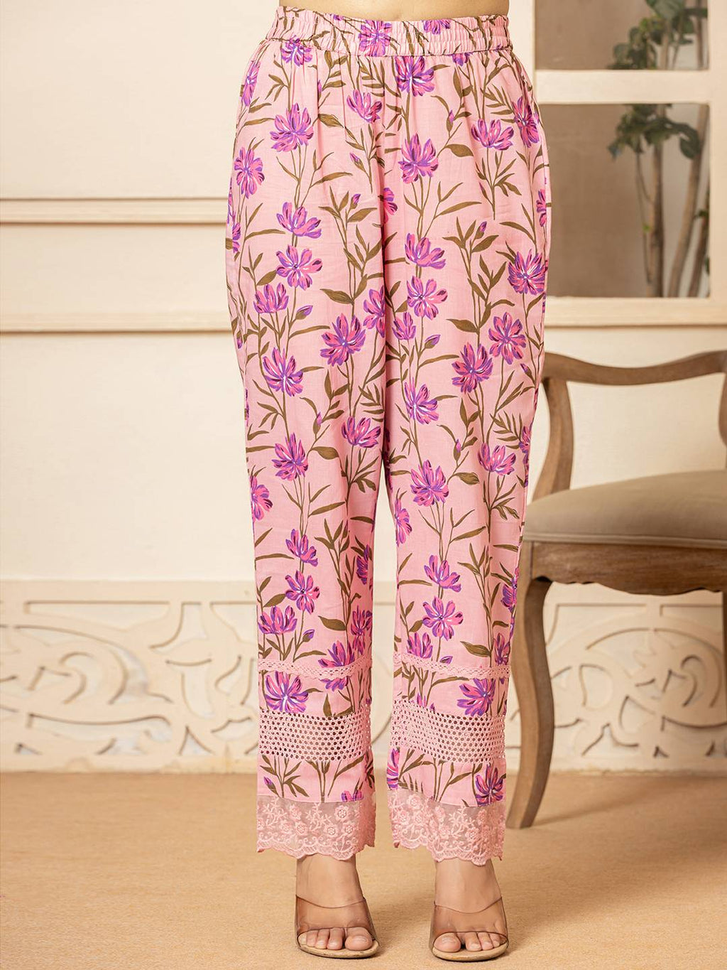 Yufta Pink Cotton Straight Pakistani Style Kurta Set | Grocsy