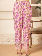Yufta Pink Cotton Straight Pakistani Style Kurta Set | Grocsy