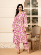 Yufta Pink Cotton Straight Pakistani Style Kurta Set | Grocsy