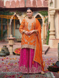 Evanik Orange and Magenta Chinon Silk with Embroidered and Sequence work Palazzo Suit | Grocsy