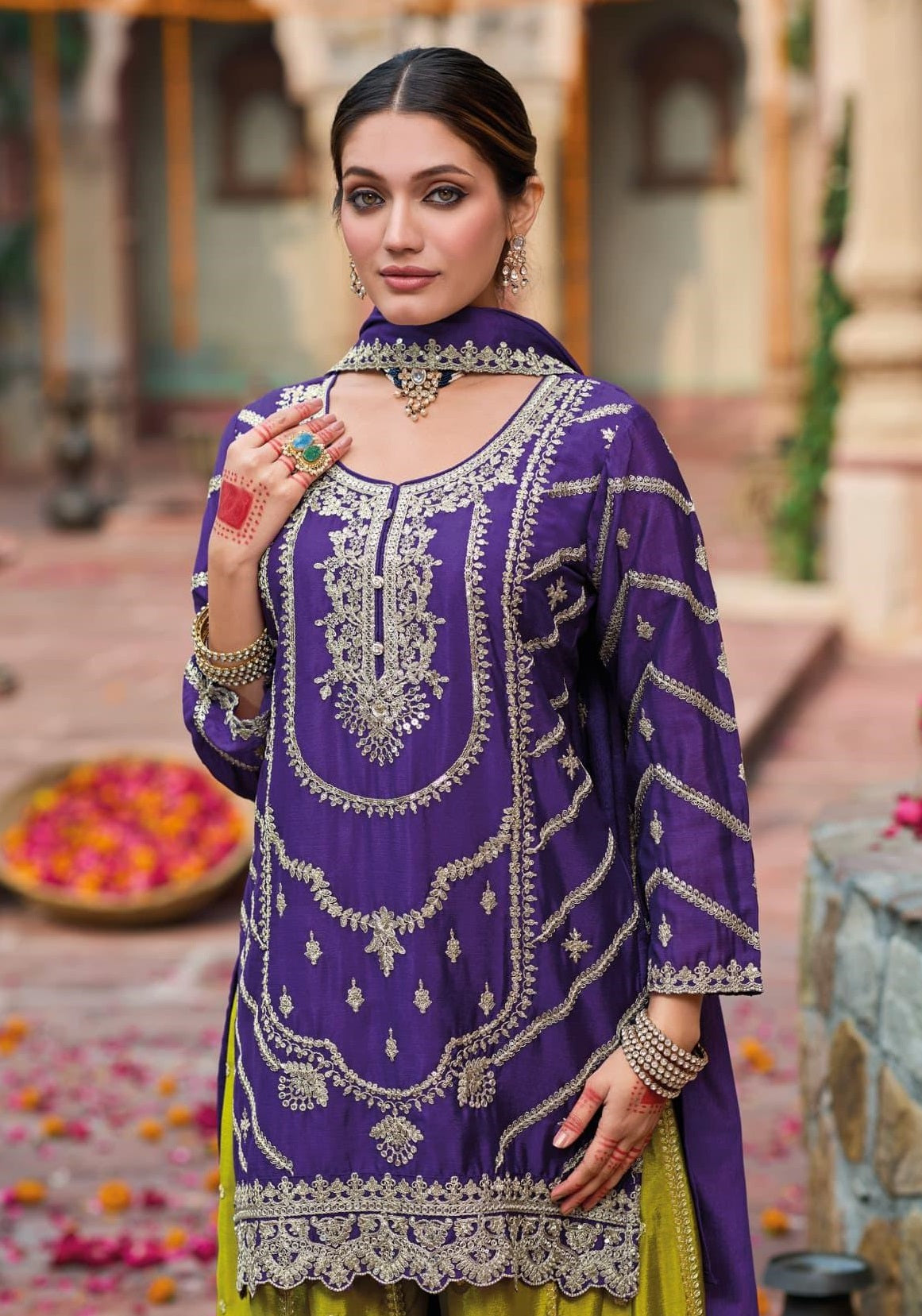 Anaita Purple Premium Embroidered Chinon Readymade Salwar Suit | Grocsy