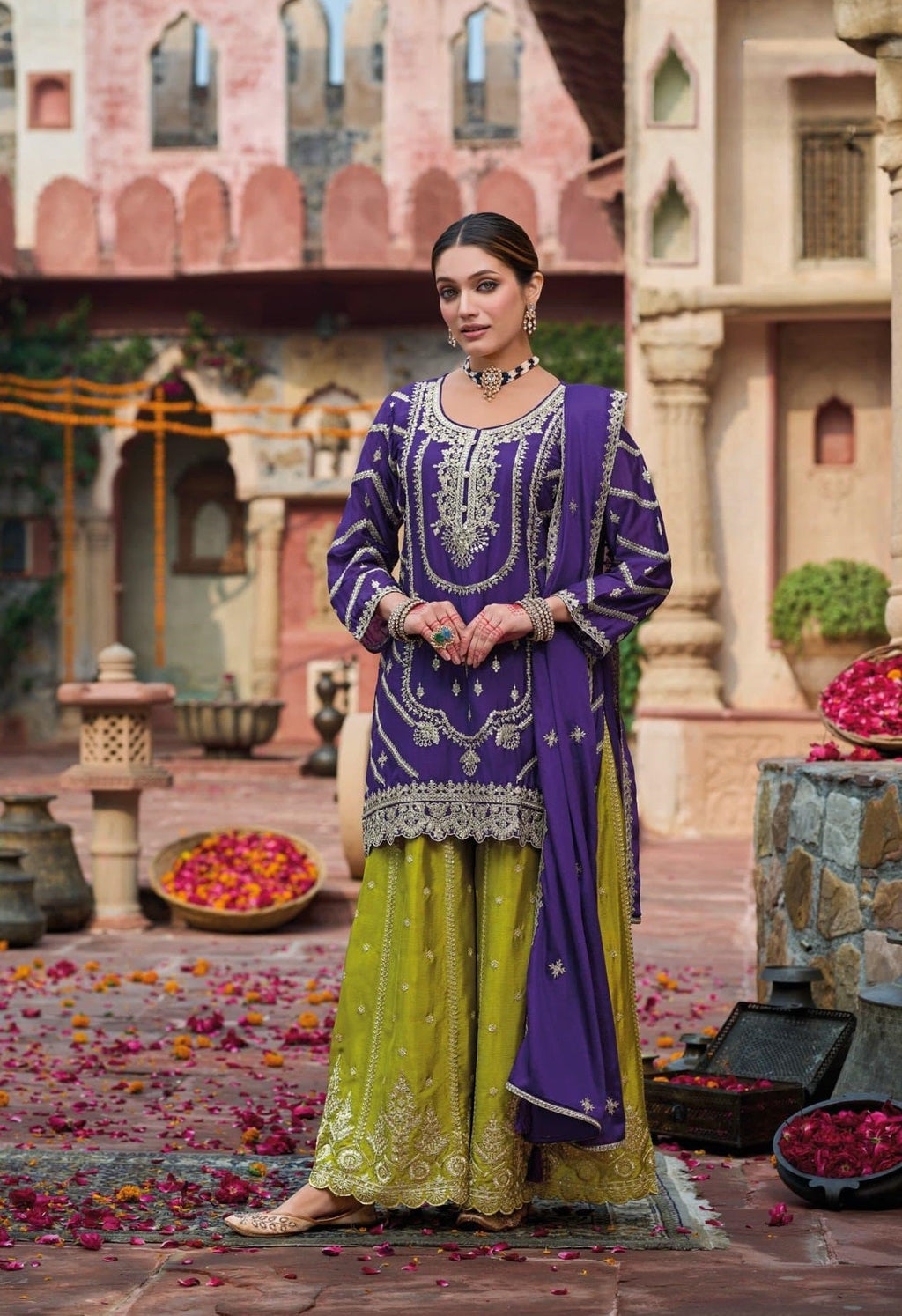Anaita Purple Premium Embroidered Chinon Readymade Salwar Suit | Grocsy
