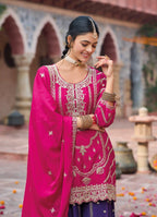 Anaita Rani Pink Premium Embroidered Chinon Readymade Salwar Suit | Grocsy